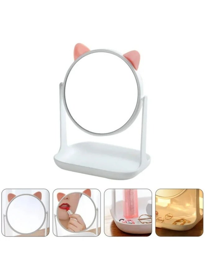 مرآة مكبّرة بتصميم أذنين قطه لطيف مع قاعدة تخزين - Image 4