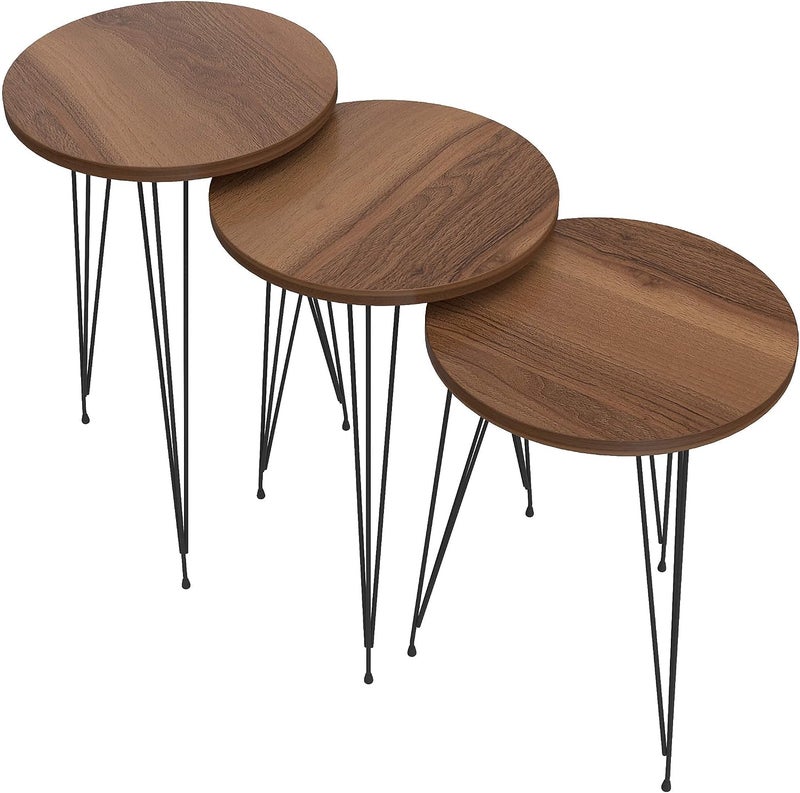 PAK HOME Set of 3 Walnut Nesting End Tables Round Wood Stacking Coffee Side Accent Table with Metal Legs for Living Room, Home Office, Nightstands for Bedroom - Image 3