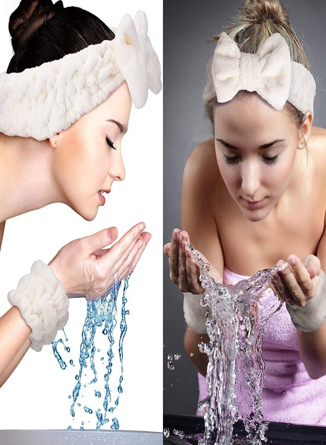Zinley 3 Pieces Spa Headband Wrist Washband Scrunchies Cuffs for Washing Face, Towel Wristbands Hair Headband Face Wash Wristband for Women Girls Make(White) (3 Pieces Spa) - Image 5