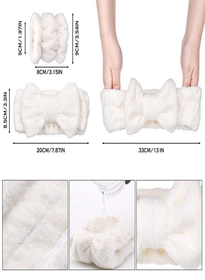Zinley 3 Pieces Spa Headband Wrist Washband Scrunchies Cuffs for Washing Face, Towel Wristbands Hair Headband Face Wash Wristband for Women Girls Make(White) (3 Pieces Spa) - Image 2