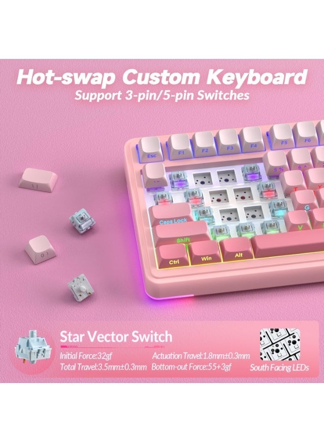 AULA S75 Pro Tri-Mode Wireless Mechanical Gaming Keyboard 75% Hot Swappable RGB Backlit Keyboard with Screen & Knob, Gray Wood V3 Switches, PBT Keycaps, Creamy Sound for PC/Laptop/Mac - Image 5