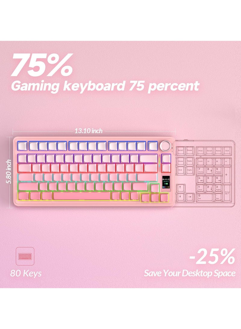 AULA S75 Pro Tri-Mode Wireless Mechanical Gaming Keyboard 75% Hot Swappable RGB Backlit Keyboard with Screen & Knob, Gray Wood V3 Switches, PBT Keycaps, Creamy Sound for PC/Laptop/Mac - Image 2