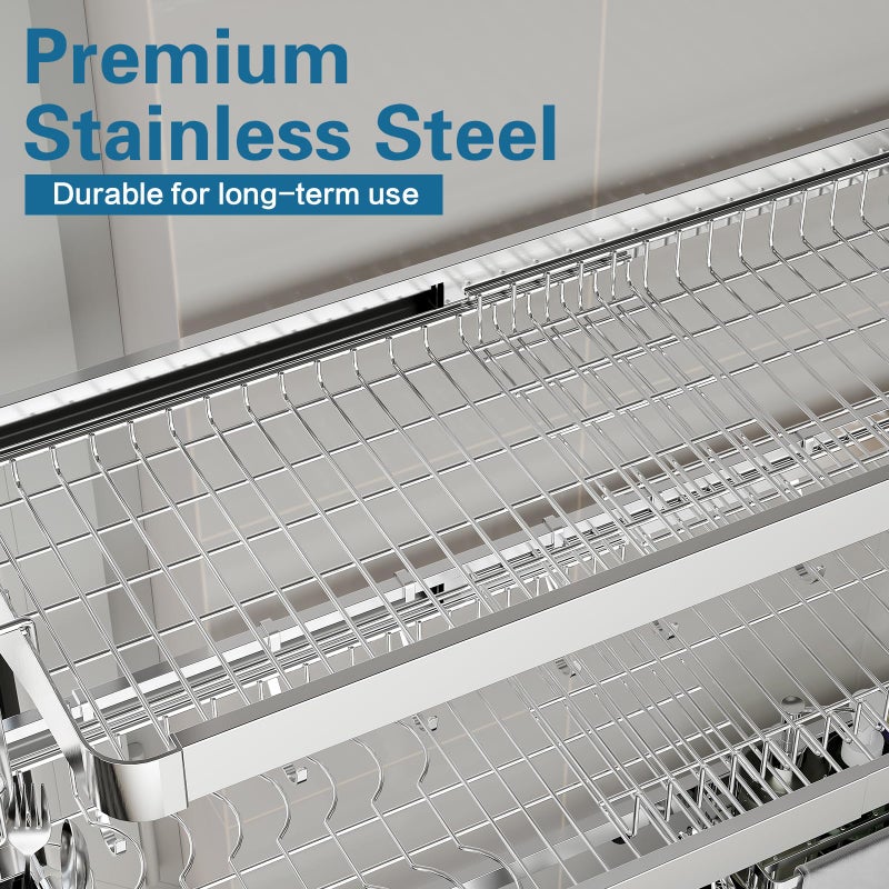 LIVOD Over The Sink Dish Drying Rack,3 Tier Adjustable Length Full Stainless Steel Large Storage Kitchen Dish Rack,for Kitchen Counter Expandable Multifunctional Organizers,Silver (25.5'' to 37.6'') - Image 5