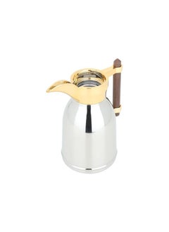 Alsaif Gallery Dallah Shahd Silver With Dark Wooden Handle Golden Mouth 0.6L  - Image 4