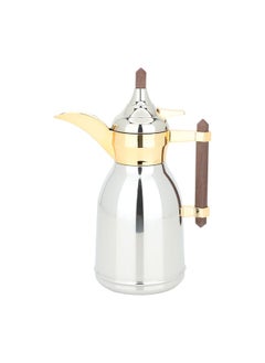 Alsaif Gallery Dallah Shahd Silver With Dark Wooden Handle Golden Mouth 0.6L  - Image 1