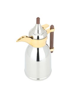 Alsaif Gallery Dallah Shahd Silver With Dark Wooden Handle Golden Mouth 0.6L  - Image 2