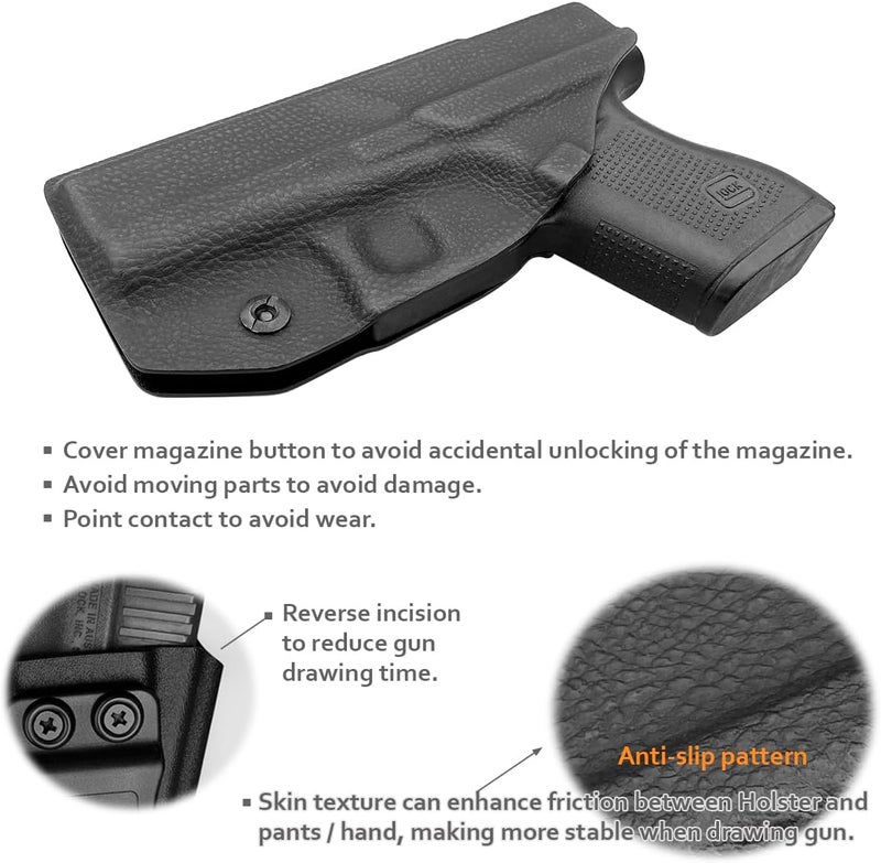 POLE.CRAFT IWB Kydex Holster Custom Fits: Glock 43 / Glock 43X - Inside Waistband Carry Holster - Adj. Cant Retention - Cover Mag-Button - No Wear - No Jitter - Image 4