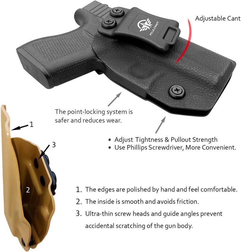 POLE.CRAFT IWB Kydex Holster Custom Fits: Glock 43 / Glock 43X - Inside Waistband Carry Holster - Adj. Cant Retention - Cover Mag-Button - No Wear - No Jitter - Image 3