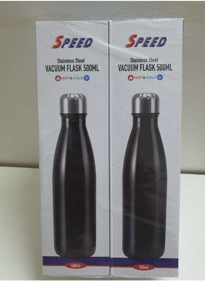 2 x 500ml Double Wall Stainless Steel Water Bottles, Vacuum Insulated, Keeps Hot and Cold, Can Be Used in Gyms and More, Size: 28cm x 15cm x 8cm