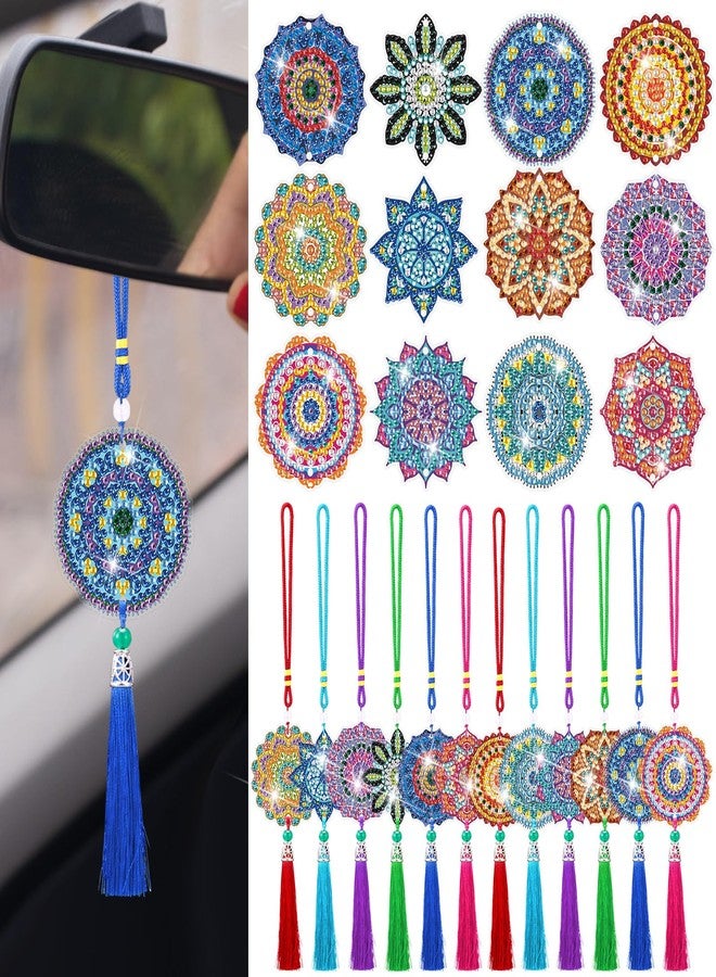 JenPen 12 Pcs Diamond Painting Car Ornaments Diamond Art Ornament for Car Double Sided Painting Hanging Ornament Crystal Gem Garden Decoration Paint DIY Kit(Mandala) - Image 1