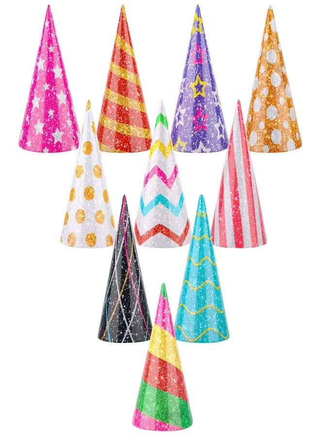 Hxezoc 10 Pcs Glitter Mini Birthday Party Hats Multicolor Paper Cone Hats for Kids Girls Pets Stuffed Animals Birthday Holiday Decoration Supplies - Image 1