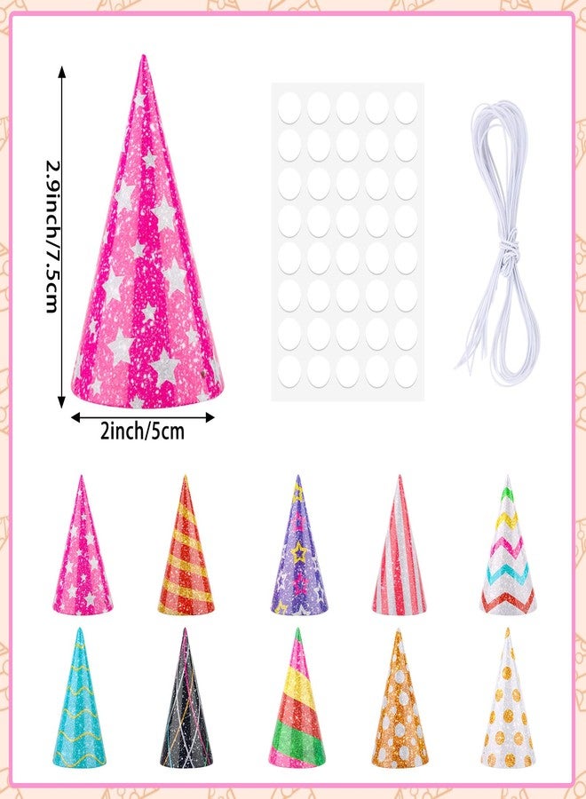 Hxezoc 10 Pcs Glitter Mini Birthday Party Hats Multicolor Paper Cone Hats for Kids Girls Pets Stuffed Animals Birthday Holiday Decoration Supplies - Image 2