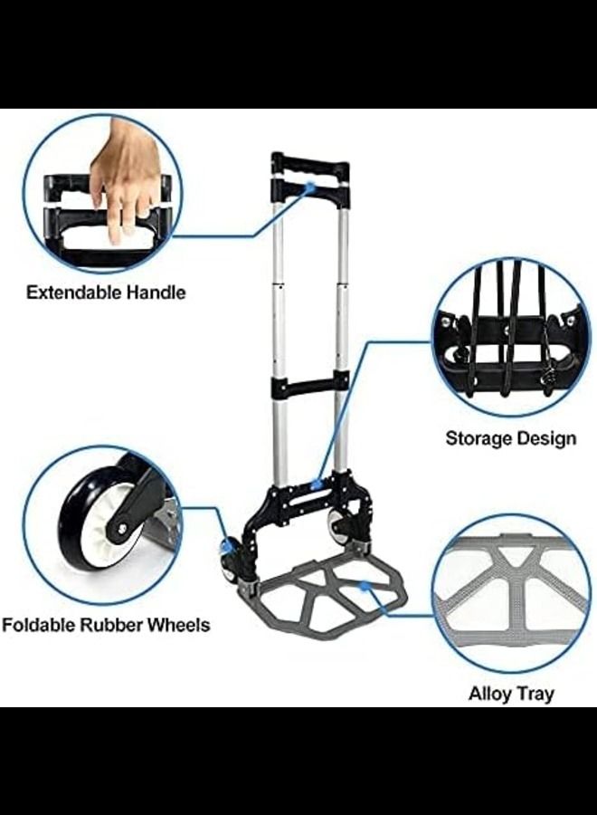 ABBASALI Portable Folding Hand Truck Aluminium Luggage Trolley Cart and Dolly 175 lbs Capacity with Black Bungee Cord, Telescoping Handle, PVC Wheels with Double Bearings for Travel Office Auto Moving - Image 2