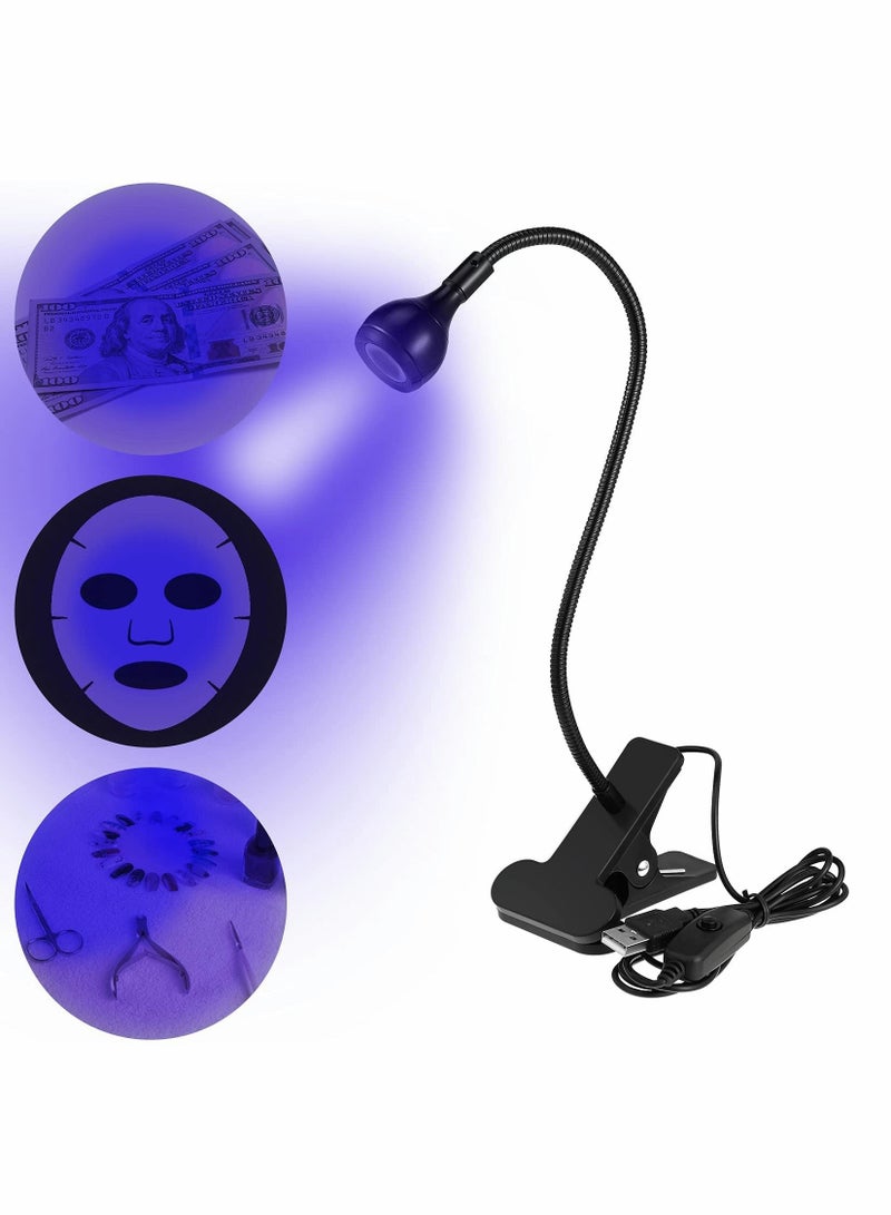 Excefore LED UV Glue Curing Lamp Light, Big Chip 395nm UV LED Light Fixtures with Gooseneck and Clamp Mini Desk Light Clamp Portable Gooseneck for Outdoor Stall Gel Nail Curing, 5V USB Input-Black - Image 2