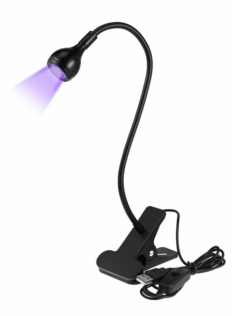 Excefore LED UV Glue Curing Lamp Light, Big Chip 395nm UV LED Light Fixtures with Gooseneck and Clamp Mini Desk Light Clamp Portable Gooseneck for Outdoor Stall Gel Nail Curing, 5V USB Input-Black - Image 1