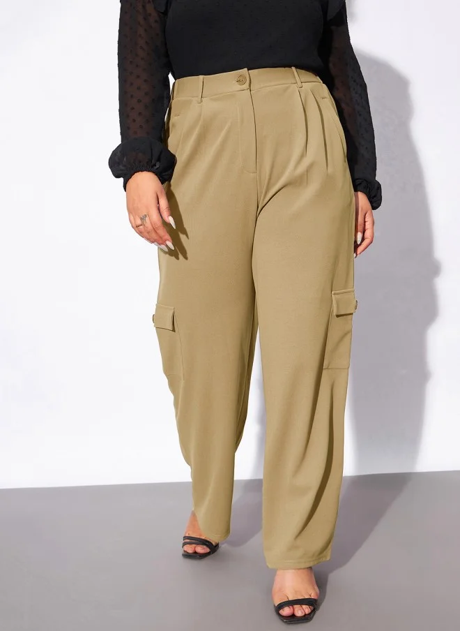 Beige Straight Fit Cargo Pants for Women