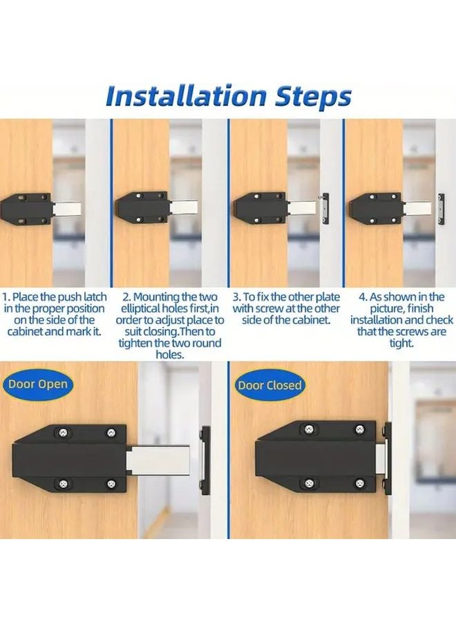 Black 4 Pack Magnetic Push to Open Door Catches with Metal Strips - Image 3