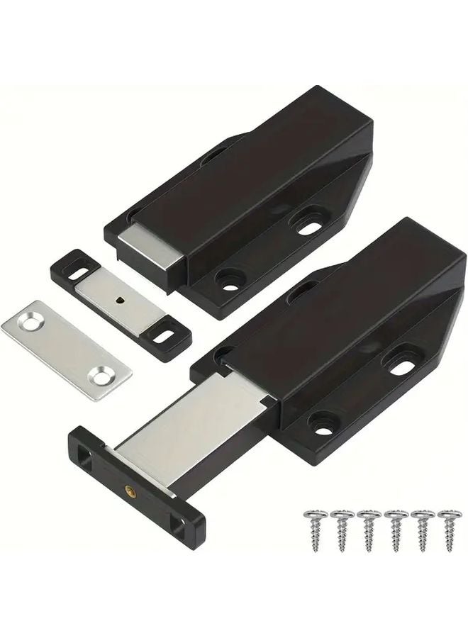 Black 4 Pack Magnetic Push to Open Door Catches with Metal Strips - Image 2