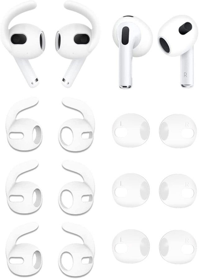 ALXCD Earbuds Covers Compatible with AirPods 3 Earbuds 3rd Gen, 3 Pairs Fit in Case Silicone Earbud Covers Eartips & 3 Pairs Anti Slip Sport Eartips, Compatible with AirPods 3, 6S+6T White - Image 1