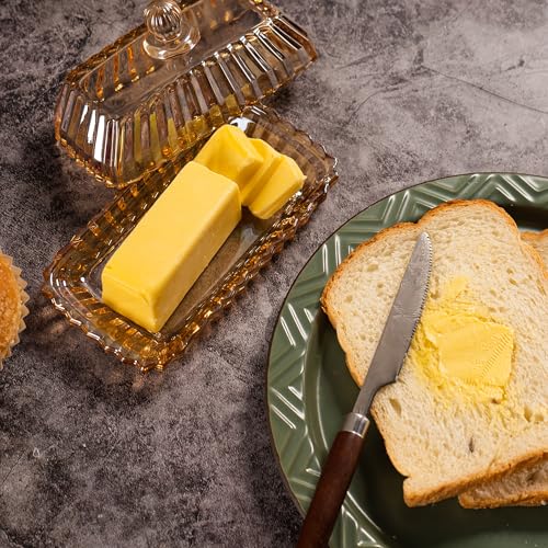 QIANCHANG Champagne Color Glass Butter Dish with Lid, Covered Butter Stick Holder Tray, Crystal Glass Butter Storage Container for Kitchen Countertop - Image 5