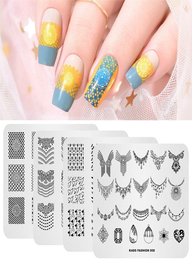 Rolabling 4 Pcs Nail Art Stamping Plate Set Flower French Design Image Template Nail Art Polish Stamping Image Plates for Manicure DIY Print(011) - Image 1