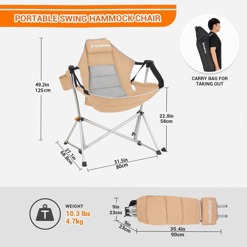 KingCamp Hammock Camping Chair, Swinging Portable Folding Camp Chairs for Adults Max 400lbs Heavy Duty Foldable Oversized Rocker with Aluminum Alloy Frame Cup Holder for Outdoor Beach Patio Sport - Image 2