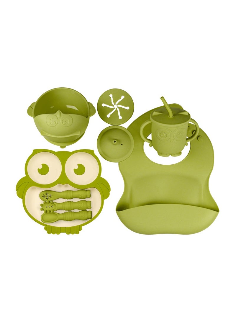 SOLARAE Silicone Baby Feeding Set, First Stage Baby Eating Set, Toddler Self Feeding Dish with Suction Bowl, Plate, Sippy Cup Spoons Forks and Adjustable Bib, Baby Led Weaning Supplies for 6+Months (Green) - Image 1