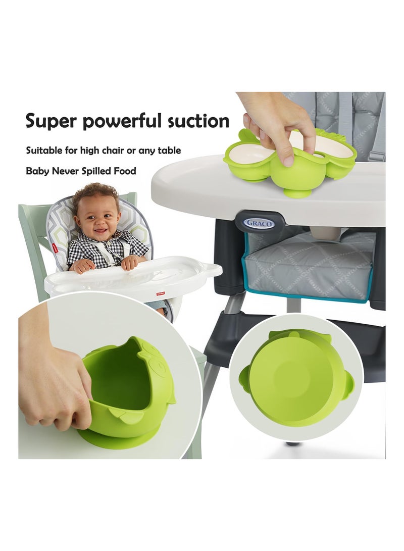SOLARAE Silicone Baby Feeding Set, First Stage Baby Eating Set, Toddler Self Feeding Dish with Suction Bowl, Plate, Sippy Cup Spoons Forks and Adjustable Bib, Baby Led Weaning Supplies for 6+Months (Green) - Image 3