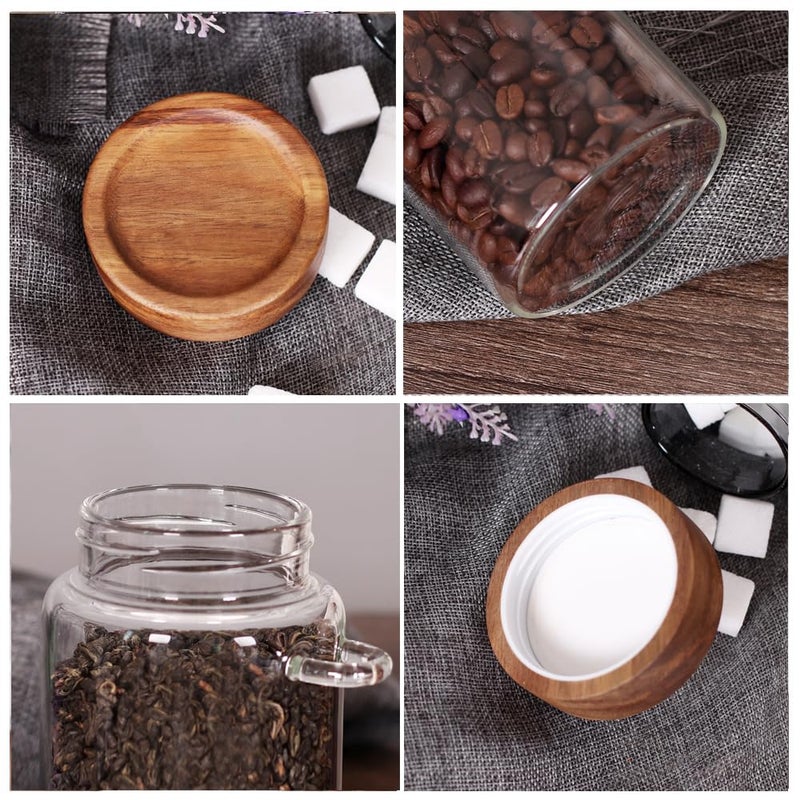 SAIOOL Loose Leaf Tea Storage Canister Set, 4 Pieces 16 OZ Glass Tea Containers with Wooden Lids and Spoons for Loose Tea, Coffee, Sugar, Oatmeal, Herbs (Tea Canisters) - Image 2
