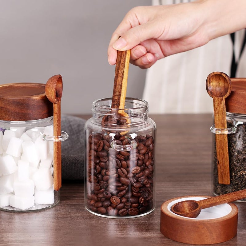 SAIOOL Loose Leaf Tea Storage Canister Set, 4 Pieces 16 OZ Glass Tea Containers with Wooden Lids and Spoons for Loose Tea, Coffee, Sugar, Oatmeal, Herbs (Tea Canisters) - Image 5