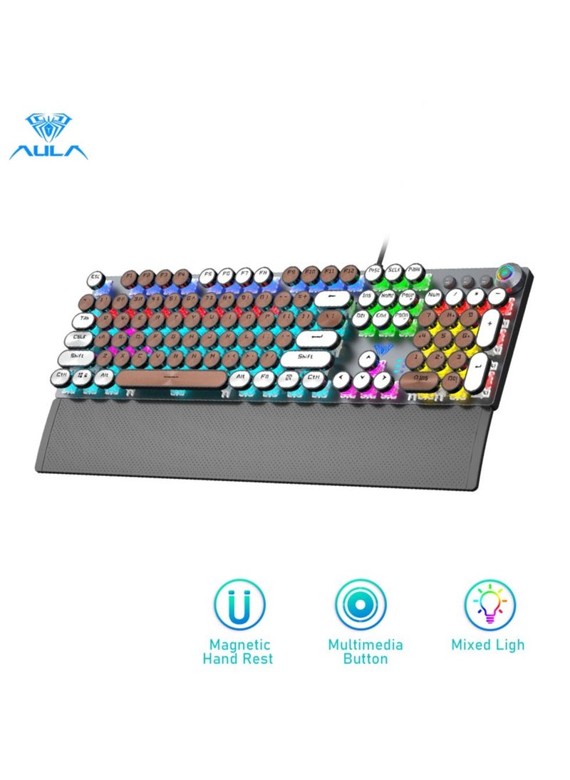 Mechanical Gaming Keyboard NKRO with Wrist Rest RGB Backlit Volume/Lighting Control Knob Fully Programmable 108-Keys Anti-Ghosting Wired Computer Keyboards for Office/Games, Red Switch