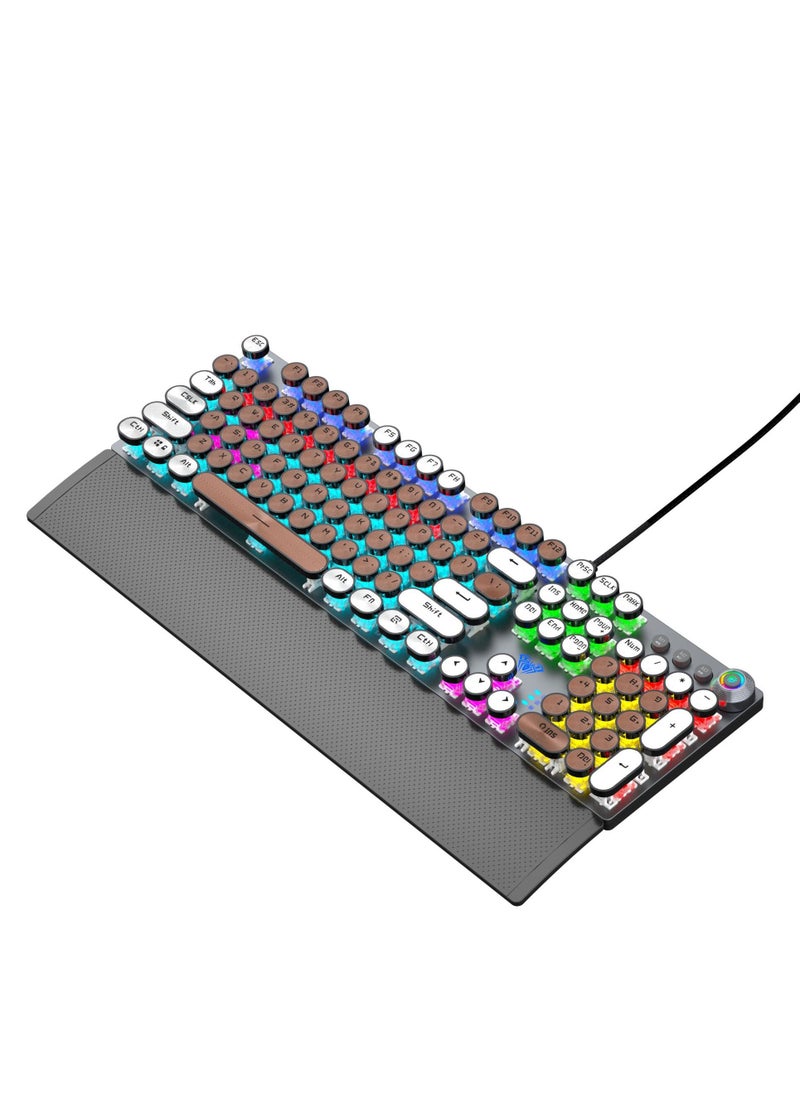 Mechanical Gaming Keyboard NKRO with Wrist Rest RGB Backlit Volume/Lighting Control Knob Fully Programmable 108-Keys Anti-Ghosting Wired Computer Keyboards for Office/Games, Red Switch