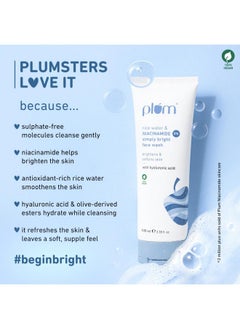 Plum Simply Bright 2% Niacinamide Face Wash With Rice Water | Brightens Skin | Softens & Smoothens Skin | Gentle & Non-Drying | Women & Men | 100% Vegan | 100 Ml  - Image 3