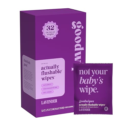 goodwipes Flushable Wipes for Women Lavender Individually Wrapped Travel Butt Wipes To Go Mini Purse Festival Essentials for Adults pH Balanced for Feminine Hygiene 32 Count 1 Pack - Image 1