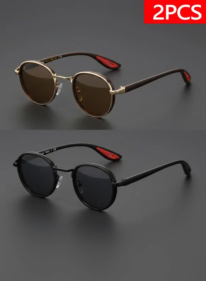 تايك تو Pack of 2 - Retro Round Metal Sunglasses