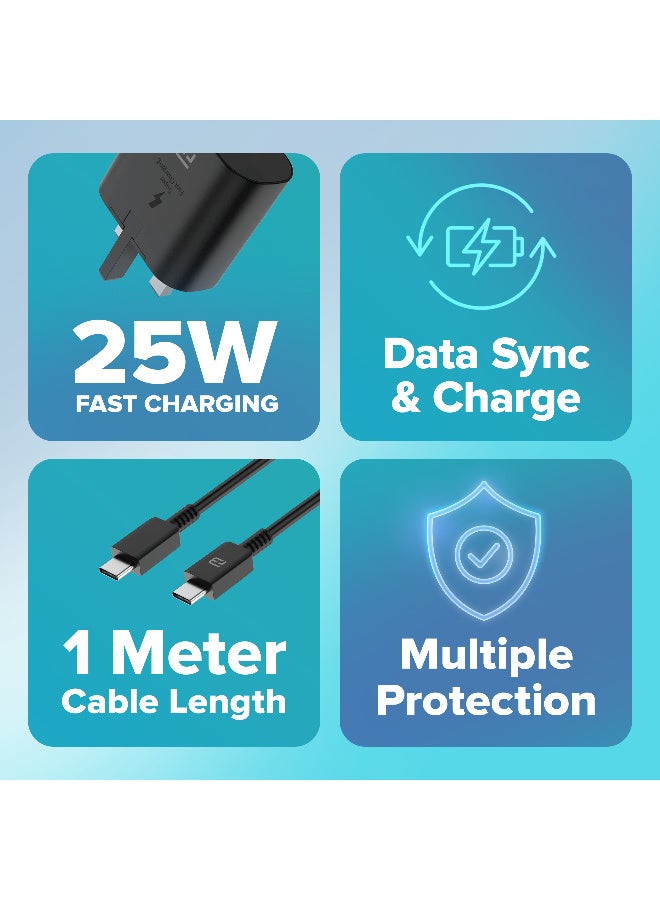 BRIZLER 25W PD Fast Charger Adapter with USB-C to USB-C Cable, Super Fast Charging Wall Plug for Samsung, iPhone, Android - UK 3-Pin, Black - Image 2