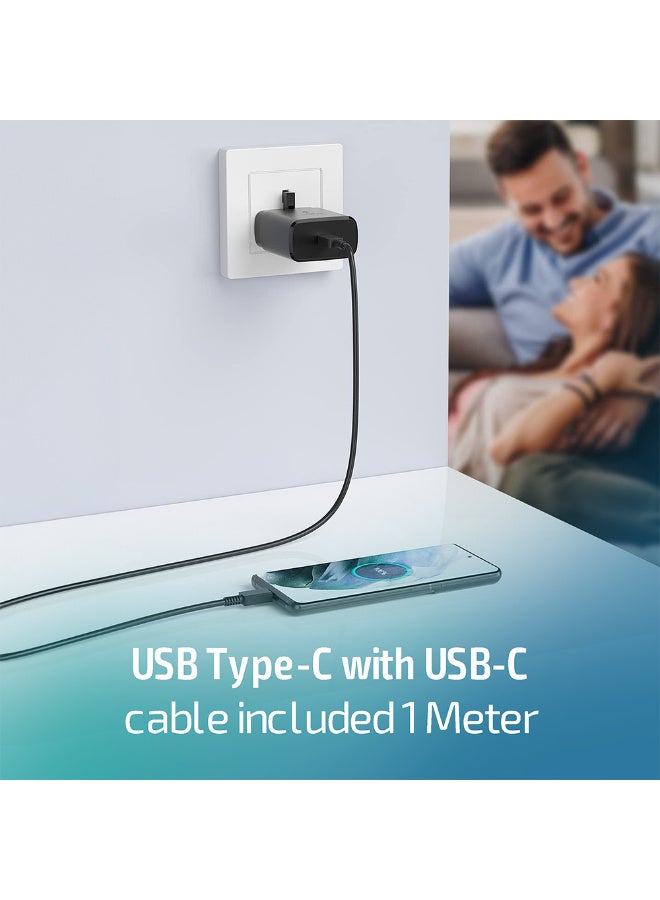 BRIZLER 25W PD Fast Charger Adapter with USB-C to USB-C Cable, Super Fast Charging Wall Plug for Samsung, iPhone, Android - UK 3-Pin, Black - Image 3