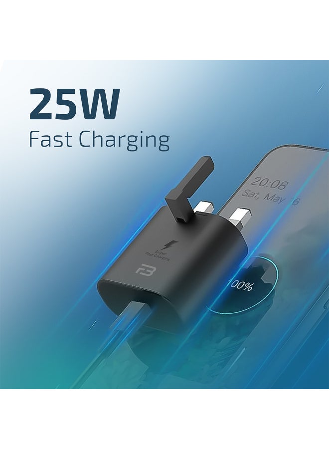 BRIZLER 25W PD Fast Charger Adapter with USB-C to USB-C Cable, Super Fast Charging Wall Plug for Samsung, iPhone, Android - UK 3-Pin, Black - Image 4