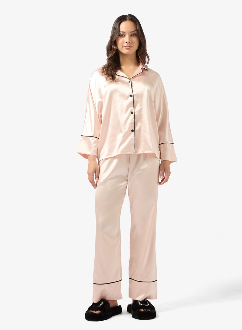 Ginger Satin Button Down Shirt & Pyjama Set - Image 5