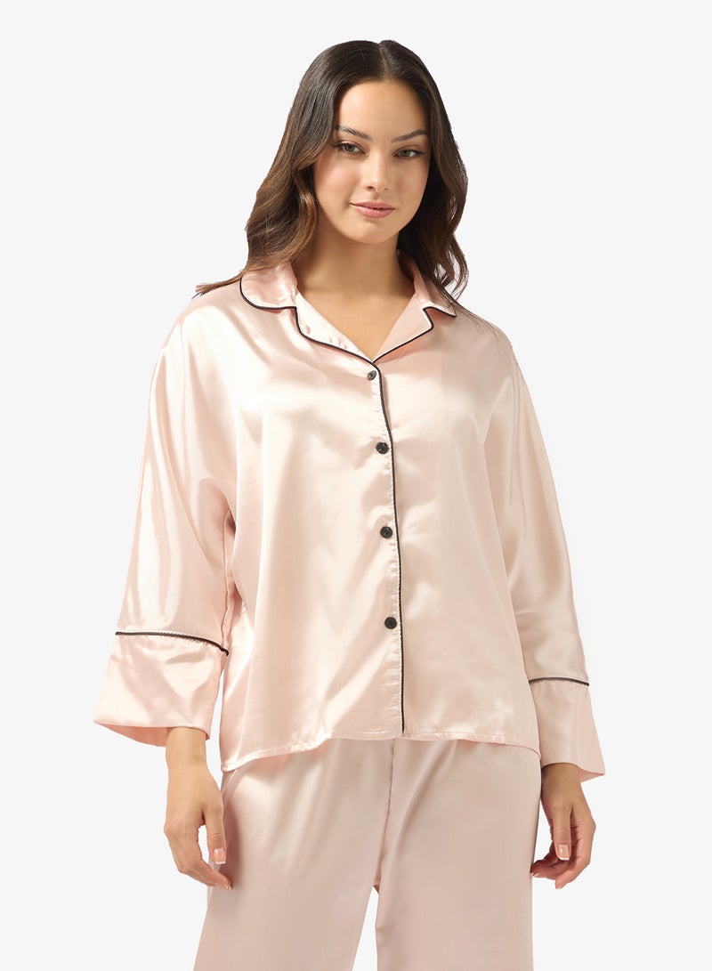 Ginger Satin Button Down Shirt & Pyjama Set - Image 3