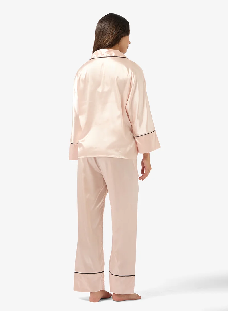 Ginger Satin Button Down Shirt & Pyjama Set