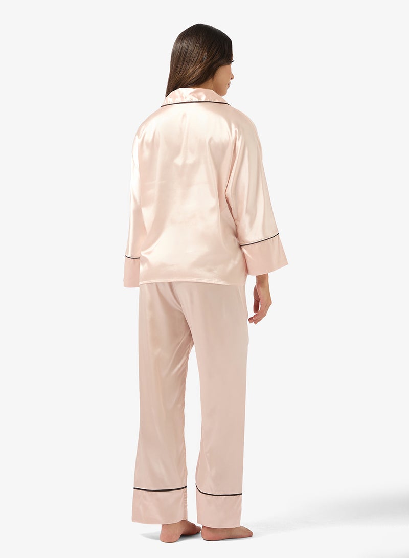 Ginger Satin Button Down Shirt & Pyjama Set - Image 2