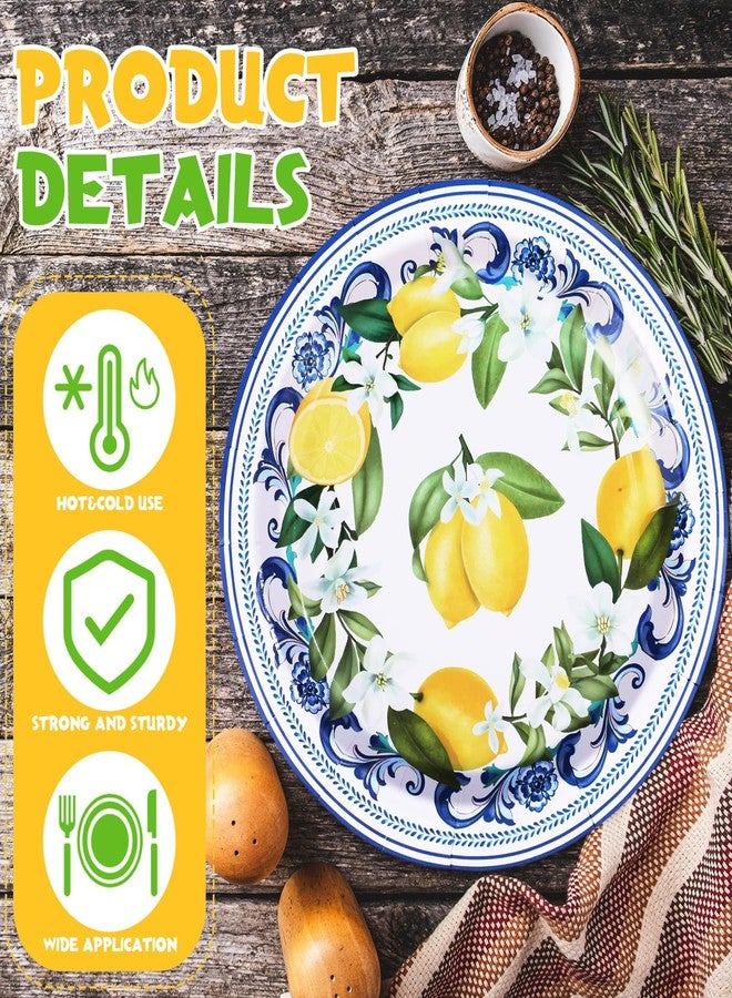 Potchen 100 Pack Capri Lemon Paper Plates Set 7 in Blue Tiles Yellow Disposable Plates Lemon Birthday Party Supplies Favor, Serve 100 Guest - Image 5