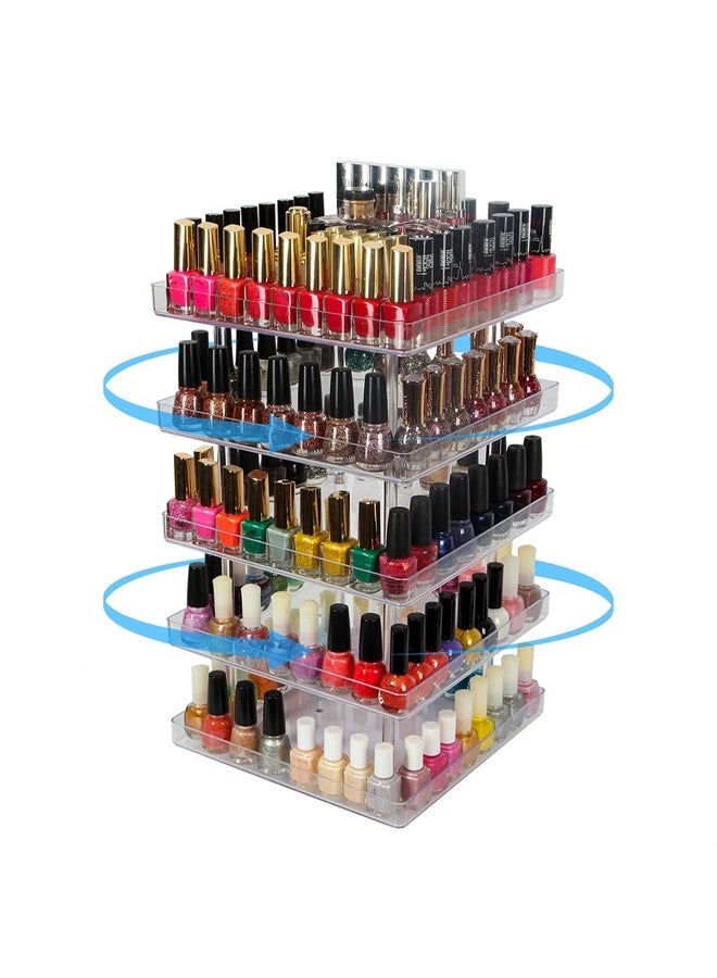 J JACKCUBE DESIGN JACKCUBE DESIGN 5 Tier Clear Nail Polish 360 Rotating Display Rack Organizer Stand Makeup Cosmetics Storage Box Carousel Shelf with Acrylic Guard(5tier) – :MK387-5 - Image 1