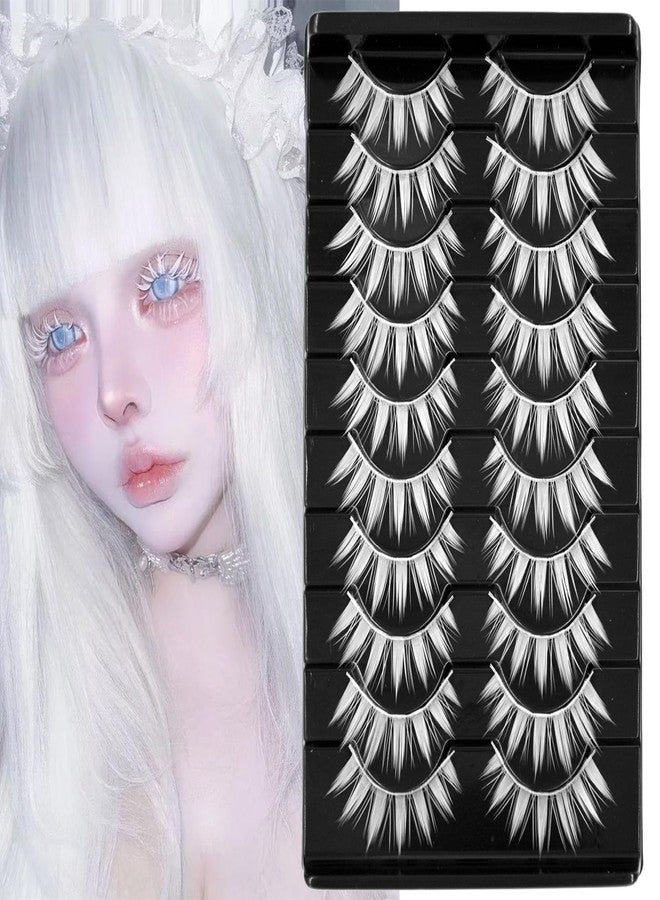 AUGENLI False lashes White 10 Pairs Manga Lashes Anime Cosplay Lashes Spiky Manga Style Lashes Janpanese 16mm Extension Natural Manhua Doll Eye Lashes Halloween Makeup Look by AUGENLI - Image 1