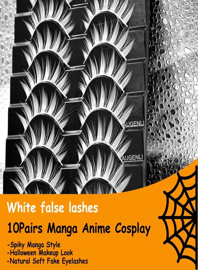 AUGENLI False lashes White 10 Pairs Manga Lashes Anime Cosplay Lashes Spiky Manga Style Lashes Janpanese 16mm Extension Natural Manhua Doll Eye Lashes Halloween Makeup Look by AUGENLI - Image 2