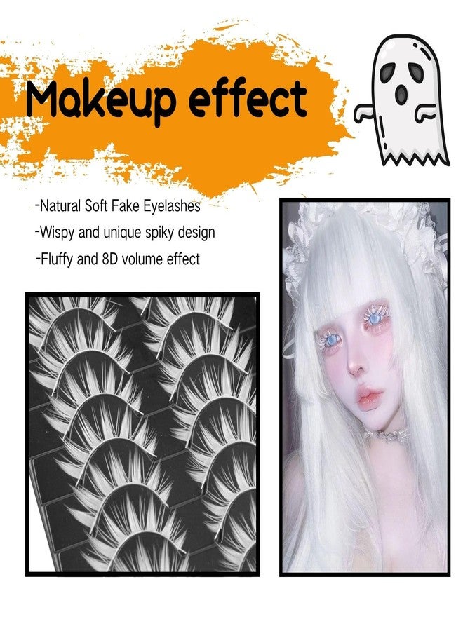 AUGENLI False lashes White 10 Pairs Manga Lashes Anime Cosplay Lashes Spiky Manga Style Lashes Janpanese 16mm Extension Natural Manhua Doll Eye Lashes Halloween Makeup Look by AUGENLI - Image 5