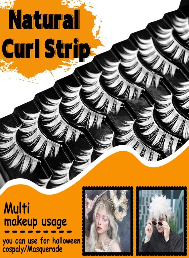 AUGENLI False lashes White 10 Pairs Manga Lashes Anime Cosplay Lashes Spiky Manga Style Lashes Janpanese 16mm Extension Natural Manhua Doll Eye Lashes Halloween Makeup Look by AUGENLI - Image 3