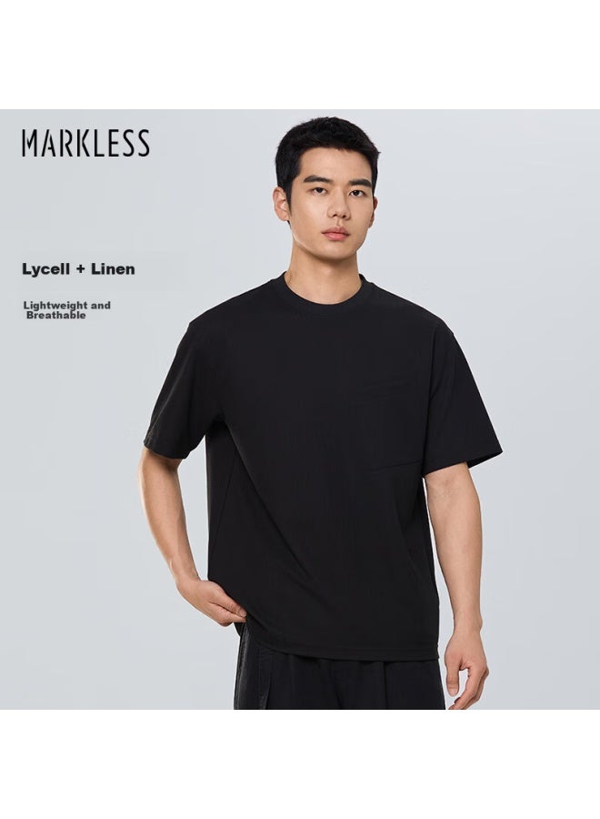 Markless Lai Sai'er Breathable T-shirt For Men, Summer New Style Soft T-shirt, Loose Round Neck Casual Short Sleeve, 5644 Black L - Image 1