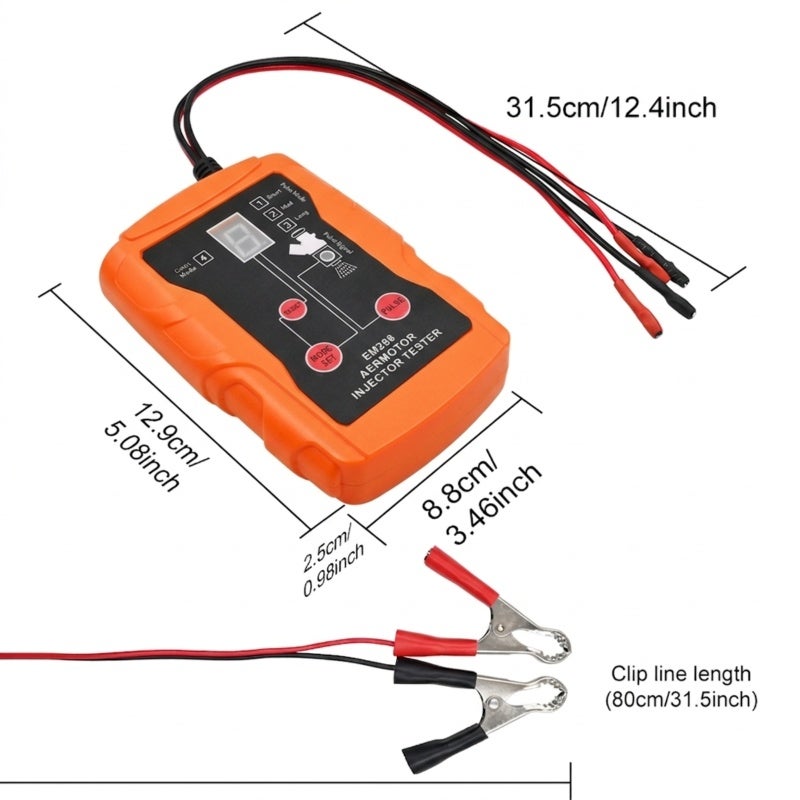 Fuel Injector Tester: 12V Dual-Port, 8 Pulse Modes, Orange - Universal Compatibility, Clear LCD Safety, Durable Silicone Cords Fuel Injector Cleaner Kit for Automotive Garage Maintenance & Diagnostic - Image 2